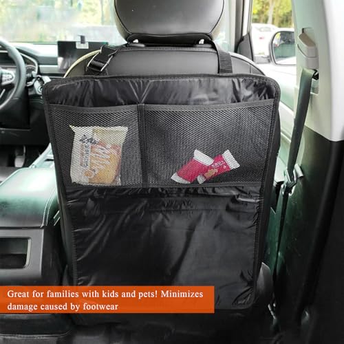 2 PCS Kick Mats with Organizer, Waterproof Auto Backseat Protector Oxford Kick Mat with 2 Mesh Pockets, Large Seat Back Covers Protect Against Kids Feet Dust Mud Scratches