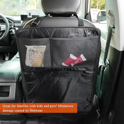 2 PCS Kick Mats with Organizer, Waterproof Auto Backseat Protector Oxford Kick Mat with 2 Mesh Pockets, Large Seat Back Covers Protect Against Kids Feet Dust Mud Scratches