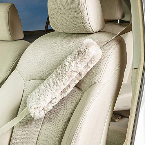 Engel Worldwide Soft, Comfortable Universal Fitting Genuine Merino Sheepskin Seat Belt Shoulder Cover Pads for Adults, Children, Youth.Twin Pack! Multiple Colors Available (Pearl) - color: Pearl