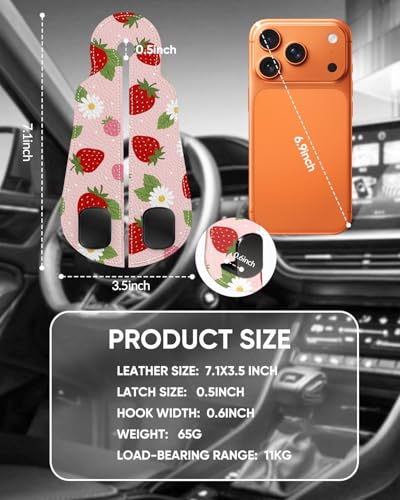WOCOCN 2 Pack Car Purse Hook for Car Seat Headrest, Double-Sided PrintingPU Leather Purse Holder with Metal Hook, Cute Car Accessories for Women, Men (Car Hook - Strawberry A) - color: Car hook - Strawberry A