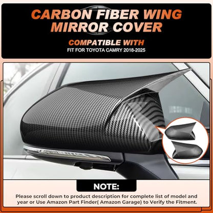 Carbon Fiber Mirror Cover Caps Fit for Toyota Camry 2018 2019 2020 2021 2022 2023 2024 2025- Rearview Side Mirror Covers-Ox Horn Design, Left Driver Side & Right Passenger Side,1 Pair - size: Fit for Camry 2018-2025-Ox Horn-Carbon Fiber