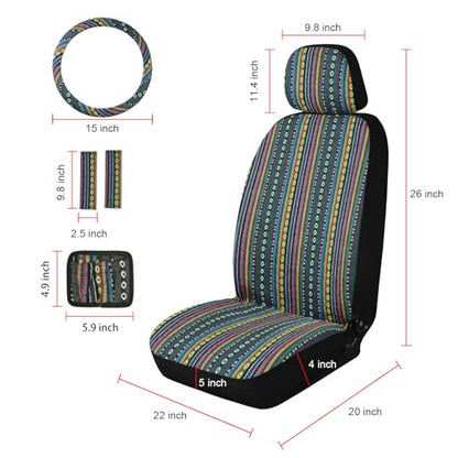 Baja Saddle Blanket Car Seat Covers, Boho Striped Woven Front Seat Protectors, Breathable & Washable Interior Covers, Universal Fit for Most Cars SUVs Trucks, Airbag Compatible, Green, 8 pcs. - color: GREEN