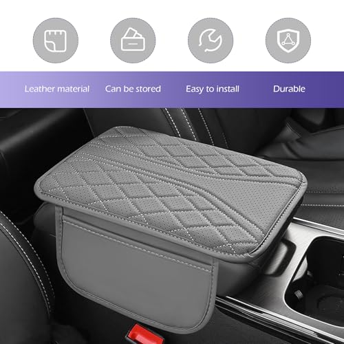 Car Center Console Cover, Leather Center Armrest Cover with Storage Bags, Automotive Heightening Console Protection Pad, Universal for Cars, Trucks, SUVs (Grey) - color: Grey