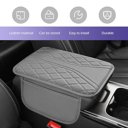 Car Center Console Cover, Leather Center Armrest Cover with Storage Bags, Automotive Heightening Console Protection Pad, Universal for Cars, Trucks, SUVs (Grey) - color: Grey