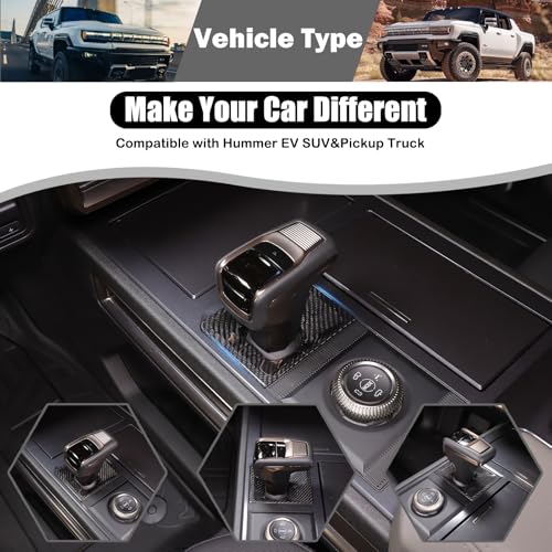 for Hummer EV Accessories Gear Shift Knob Panel Frame Trim Compatible with Hummer EV SUV Pickup 2022-2024-2025 Center Consoles Gear Shift Knob Base Panel Cover Genuine Carbon Fiber Trim