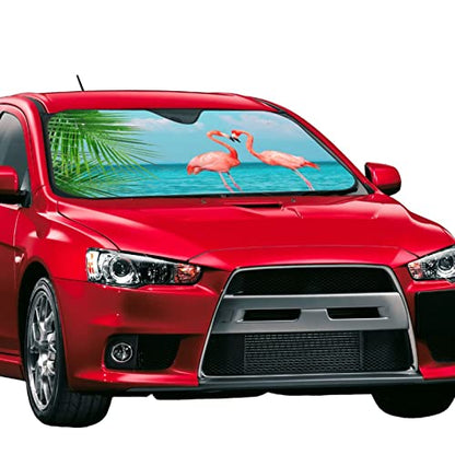 Tropical Flamingos Car Windshield Sunshade Foldable Sun Visor Front Window Sun Shade Cover For Car Truck Suv 55x29.9 Inches - color: Flamingos
