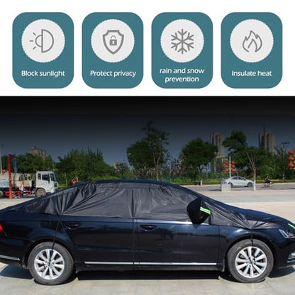 1 PC Half Car Cover, Car Cover for Pea-Sized Hail Protection, 17.72 FT Length Waterproof Dustproof All Weather, Universal Fit for Sedans (Black)