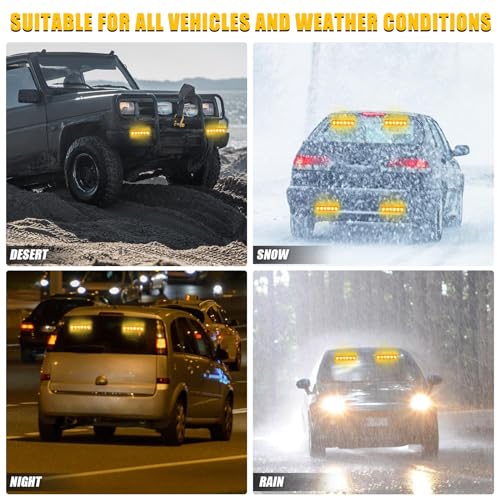 2X 6.1 inch Emergency Strobe Lights Amber12 LED Hazard Warning Flashing Safety Dash Front/Rear Windshield Deck Split Lights Surface Mount for Construction Vehicles Tow/Plow Trucks - color: Amber