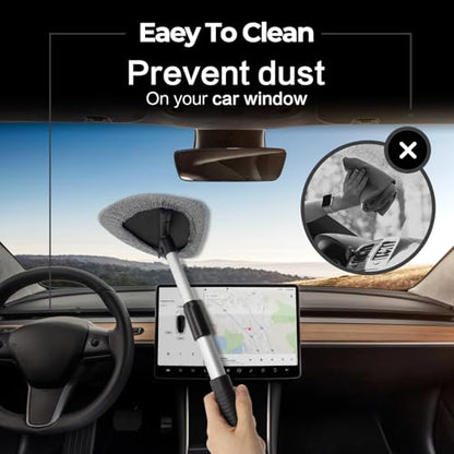 Windshield Cleaner Tool 22.5" L - Car Interior&Exterior Window Cleaning Kit with Extendable Handle&4 Microfiber Pads and Thick Large Wash Sponge, Auto Glass Wiper Brush Kit for Cars Home (7pcs Grey) - color: Grey