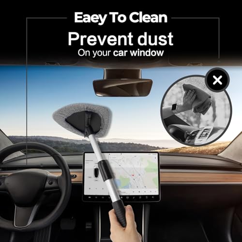 Windshield Cleaner Tool 22.5" L - Car Interior&Exterior Window Cleaning Kit with Extendable Handle&4 Microfiber Pads and Thick Large Wash Sponge, Auto Glass Wiper Brush Kit for Cars Home (7pcs Grey) - color: Grey