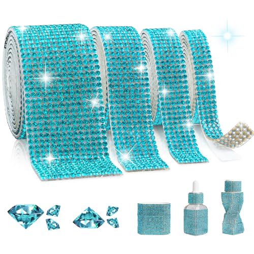 Rhinestone Ribbon Self Adhesive, 4-Yard Bedazzling Strips, 4-Rolls Rhinestone Strips for DIY Craft, Rhinestones for Crafting, Home Decor and Special Events, 4/6/8/14 Rows, Lake-Blue Crystal - color: 4/6/8/14 Rows Lake-Blue Crystal