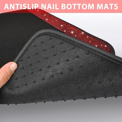 CAR PASS Bling Diamond Car Floor Mats, Shining Rhinestone Carpet Sparkly Glitter Crystal with Anti-Slip PVC Heel Pad Waterproof Universal Fit Automotive SUV,Sedan,Van,Cute Girl Women,4pcs Black Red - color: Red Diamond