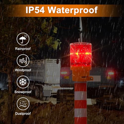 Aolyty LED Solar Strobe Warning Light Flashing Construction Safety Road Barricade Traffic Automatic Vehicle Signal Beacon Lamp Waterproof Automatically Turn on (Red) - color: Red