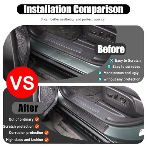 Genuine Carbon Fiber Door Sill Protector for Hummer EV SUV Pickup Accessories Anti-Scratch Door Edge Guards Entry Threshold Panel Trim Molding Kit for Hummer EV SUV Truck 2022-2024 2025+ (Black/2PCS)