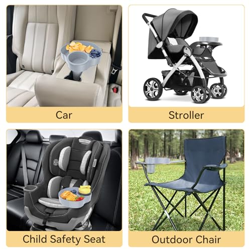 Car Seat Snack Tray for Kids: Kids Car Travel Tray with Cup Holder, Toddlers Road Trip Essential, Snacks Food Plate for Stroller, SnackTray with a Cup Holder (2, Gray) - color: gray