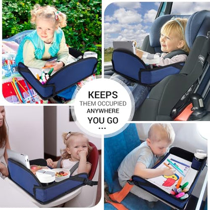 COOLBEBE Kids Travel Tray for Toddler Car Seat, Travel Tray for Airplane, Toddler Car Seat Lap Tray, Carseat Table Tray for Kids Travel Activities (Navy Blue) - color: Navy Blue