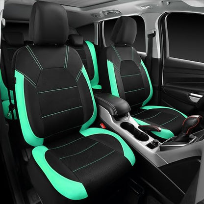 CAR PASS Leather Seat Covers, Breathable Universal Car Seat Cover Full Set for Cute Women Girly,Super 5mm Composite Sponge Inside,Airbag Compatible Fits Most Auto,SUVs,Trucks,Vans(Full Set,Black&Mint) - color: Black Mint, size: Full Set