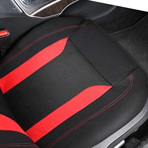 CAR PASS Bucket Car Seat Cover, Breathable 3D Air Mesh-100% Sporty Fabric Front Seats, Airbag Compatible, Universal Fit Automotive SUV Truck Sedan Vans Women, High Back Two Front 2 Piece, Black Red - color: Black Red, size: Two Front Seats