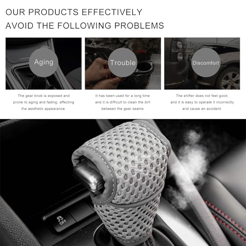 Car Gear Shift Knob Cover, Anti-Slip Manual Automatic Shifting Knob Gear Handle Stick Protection, Breathable Automotive Rod Lever Shifter Knobs Cover for SUV Truck RV (Gray, Regular) - color: Gray, size: Regular