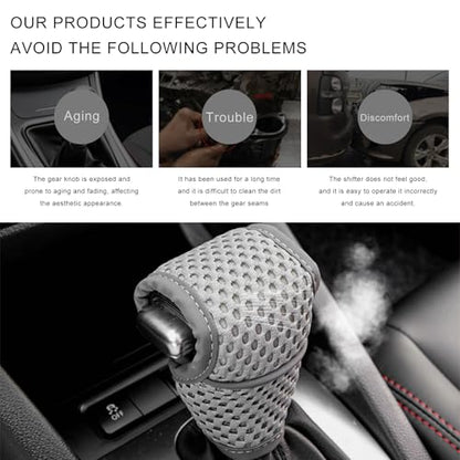 Car Gear Shift Knob Cover, Anti-Slip Manual Automatic Shifting Knob Gear Handle Stick Protection, Breathable Automotive Rod Lever Shifter Knobs Cover for SUV Truck RV (Gray, Regular) - color: Gray, size: Regular