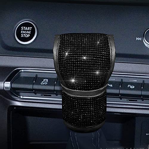 Leather Auto Gear Shift Knob Cover with Crystal Glitter Bling Rhinestones for Girls, Car Decor Accessories for Ladies (Black) - color: Black