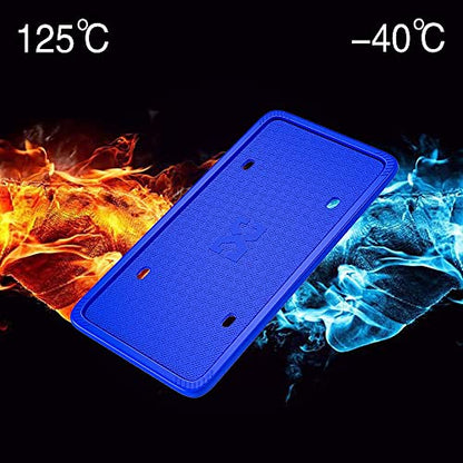 XCLPF Silicone Blue License Plate Frame Covers 2 Pack- Front and Back Car Plate Bracket Holders. Rust-Proof, Rattle-Proof, Weather-Proof (Blue) - color: Blue
