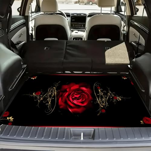 Universal Car Trunk Mat 29" x 39", Elegant Red Rose All Weather Trunk Protection Cargo Liner, Durable Cargo Mat Rear Trunk Liner, Stylish Vehicle Interior Accessories Suitable for Most Car Models - color: Elegant Red Rose