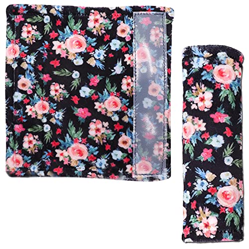 Baby Car Seat Belt Covers for Boys and Girls, Car Seat Straps Shoulder Pads, Soft Car Seat Neck Cover, Mink Seat Belt Protectors for Car Seats, Floral Stroller Strap Cover for Baby Kids - color: Black Flower