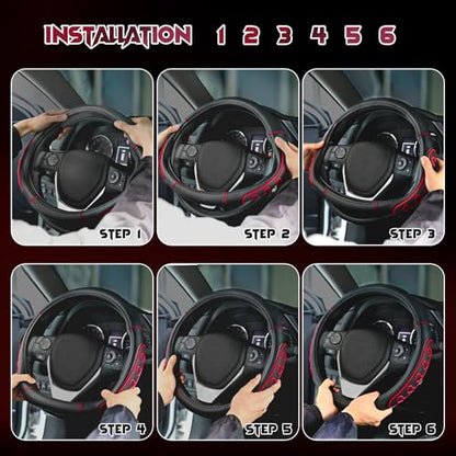 Ventilated Heart-Shaped Steering Wheel Cover with Anti-Slip Leather Grip. Compatible with Ford, Toyota, Honda, Nissan, and Chevrolet Vehicles for 14.5-15.2 inch Round Steering Wheels. - color: Love Red