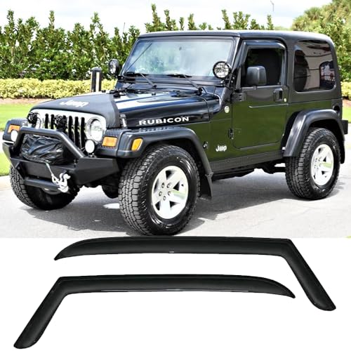 Original Side Window Visor Deflector Rain Guard fit for 1997-2006 Jeep TJ Wrangler,2pcs Outside Mount Tape-on Shatterproof Dark Smoke Window Shades 92054 - size: 1997-2006 Wrangler TJ Outside Mount