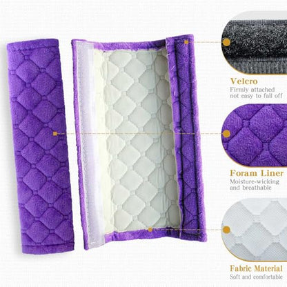 Yumikoo Plush Seat Belt Pads - Set of 2 Cozy & Soft Car Seat Belt Cushions for Comfortable Travel - Perfect for Road Trips and Airplane Rides (Purple) - color: purple