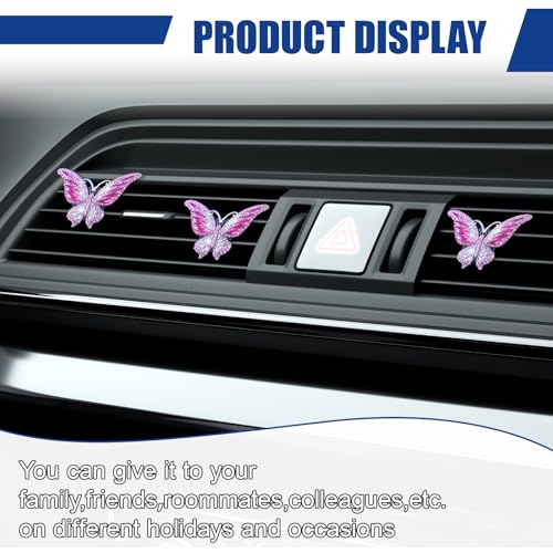 3PCS Bling Butterfly Car Vent Clip, Rhinestone Car Dashboard Air Vent Trim Clips, Auto Air Fresheners Outlet Clip, Auto Interior Diffuser Decoration Accessories for Women Present(Rose) - size: Rose Red