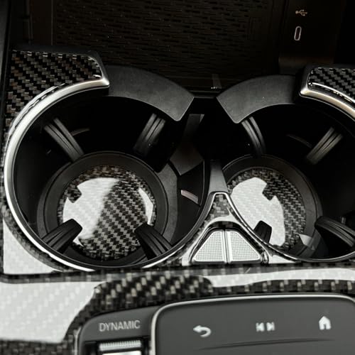 NVCNX Carbon Fiber Accessories for Mercedes Benz GLE GLS 350 450 450e 580 53 63 S AMG 2020-2026 2021 2022 2023 2024 2025 Center Console Cup Holder Mat Cover Interior Trim Overlay Sticker Decal 2PCs - color: Center Console Cup Holder Mat Trim