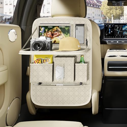 GMQ Backseat Car Organizer 1 Pack, Car Back Seat Organizers with Tray,Multifunctional Car Seat Back Organizer with Foldable Tablet Holder (Beige, 1 PC) - color: Beige, size: 1 PC