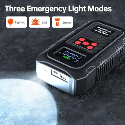 5000A Jump Starter with Air Compressor,A1 Car Jumper Starter with 150PSI Tire Inflator 12V Jump Box with LCD Display,Flashlight,Storage Case (Up 10L Gas/8L Diesel Engine - style: A1