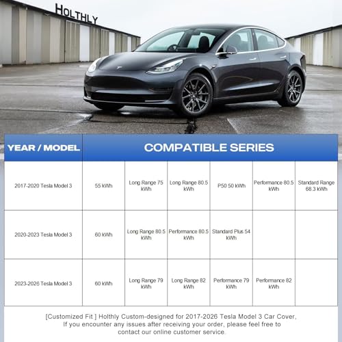 10 Layers Car Cover with Charger Port Custom Fit for Tesla Model 3 (2017-2026), Waterproof All Weather for Automobiles, Outdoor Full Cover Sun Dust Rain Protection with Cotton. Silver - size: Custom Fit for Tesla Model 3