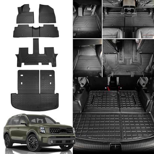 Rongtaod Floor Mats Compatible with 2020-2025 Kia Telluride 7&8 Seats (Not for 2027) Trunk Mat Cargo Mat Cargo Liner Back Seat Cover 2024 Telluride Accessories (Trunk Mat with Backrest Mat+Floor Mats) - color: Trunk Mat with Backrest Mat+Floor Mats