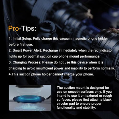 Auto Suction Cup Phone Mount, Quick-Release Vacuum Magnetic Car Phone Holder for Smooth Surface/Gym/Mirror, 360 Adjustable for Magsafe iPhone 17 16 Air Pro Max 15 - color: Black