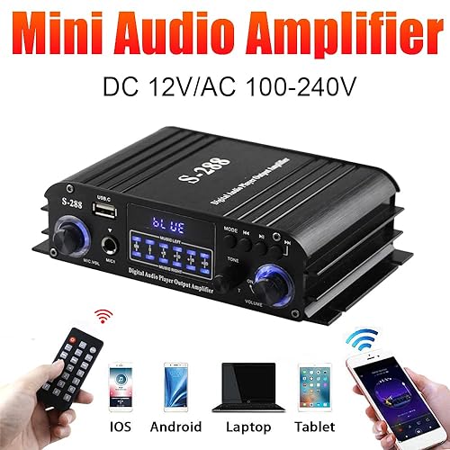 Romicta 4 Channel Bluetooth 5.0 Stereo Amplifier, 50Wx4 Home Audio Stereo Receiver, 1200W Max, USB/SD/FM, Class D HiFi Power Amp for Home Theater, Car & Karaoke, Includes Remote & Power Adapter - style: 4.0 CH (With FM)