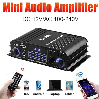 Romicta 4 Channel Bluetooth 5.0 Stereo Amplifier, 50Wx4 Home Audio Stereo Receiver, 1200W Max, USB/SD/FM, Class D HiFi Power Amp for Home Theater, Car & Karaoke, Includes Remote & Power Adapter - style: 4.0 CH (With FM)