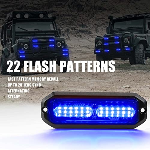 WINECO 8pcs 12 LED Surface Mount Strobe Lights, Firefighter Blue Grill Grille Emergency Warning Flashing Cop Lights Police Light Assemblies for Trucks Vehicles - color: Blue