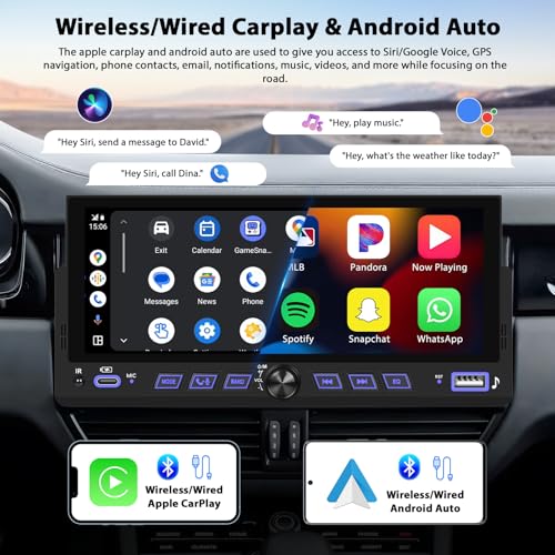 Inefala 6.86" Wireless Carplay Car Stereo Single Din Touchscreen Radio Android Auto Bluetooth 5.2 Backup Camera Car Audio Receiver USB Type C FM EQ SWC MIC - style: 6.86'' CarPlay TYPEC