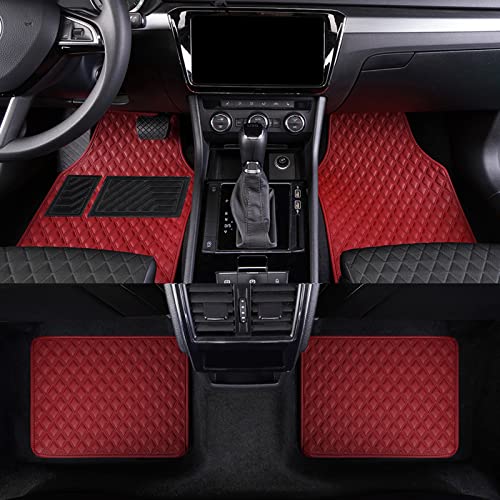 Car Floor Mats, Luxury Faux Leather Automotive Floor Mats All Weather for Cars Truck SUV (4 Pieces,Wine Red) - color: Burgundy