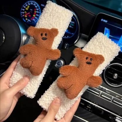 2 PCS Seat Belt Cover Pad, Cute Kawaii Animal Bear Seatbelt Covers for Kids and Adults, Winter Plush Fluffy Soft Seat Belt Cover, Cartoon Seatbelt Cushion,Car Seat Strap Pads (C-Bear) - color: C-Bear