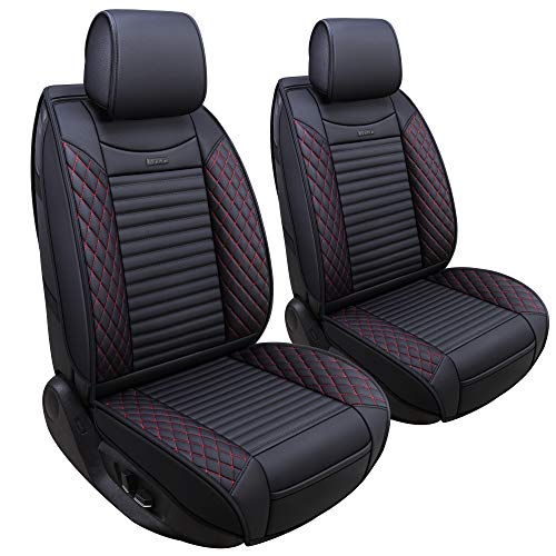 Aierxuan Front Drive Seat Covers Leather Car Seat Protector Waterproof Universal Fit Honda Accord Civic Kia Soul Optima Ford Forte Nissan Altima Highlander Lexus Acura(2 PCS Front, Black-Red) - color: 2 Pcs Front/Black-Red