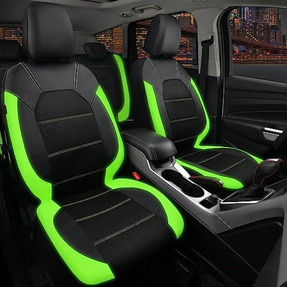 CAR PASS Luminous Green Leather seat Covers Universal Sport car seat Cover, 5mm Composite Sponge Inside, Airbag Compatible fits Most Cars, SUVs,Trucks,Vans (Full Set,Black with Green) - color: Black Green, size: Full Set