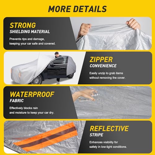 Caromop 10-Layer Waterproof Car Cover All Weather Protection (Snow, Rain, Sun) with Secure Fit Straps and Easy On/Off Zipper-Size S0 (See Size-Chart) - size: 9-S0