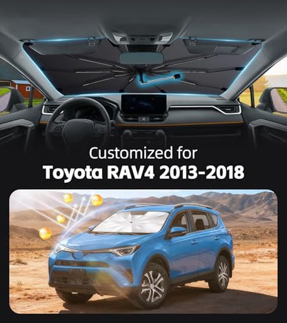 Windshield Sun Shade for Toyota RAV4 2013-2018 with 360° Rotating Shaft, Custom Fit Umbrella Sunshade for UV Blocking, Interior Heat Protection, Easy Storage - size: Fit for Toyota RAV4 2013-2018