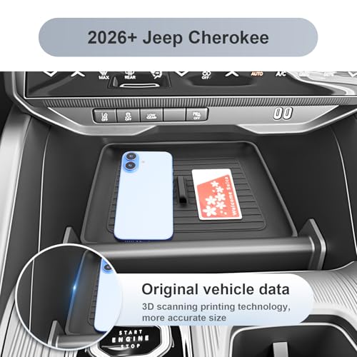 SKTU for 2026 Jeep Cherokee Wireless Charging Mat 2026+ Jeep Cherokee (Base/Laredo/Limited/Overland) Center Console Non-Slip Pad 2026 Cherokee Accessories 2026 Cherokee Rubber Console Mat Durable - color: 2026+ Cherokee Wireless Charging Mat