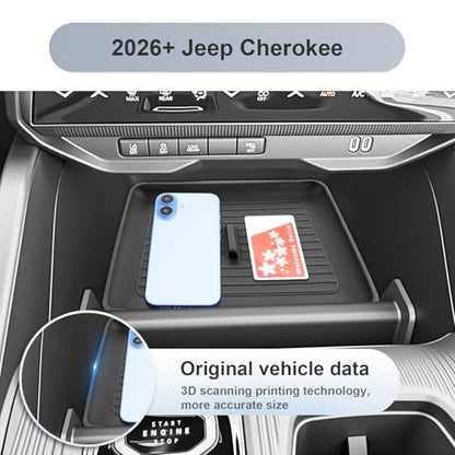 SKTU for 2026 Jeep Cherokee Wireless Charging Mat 2026+ Jeep Cherokee (Base/Laredo/Limited/Overland) Center Console Non-Slip Pad 2026 Cherokee Accessories 2026 Cherokee Rubber Console Mat Durable - color: 2026+ Cherokee Wireless Charging Mat